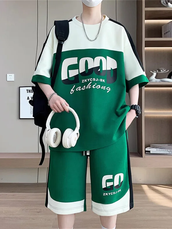 

Summer New Faionable ort Sve T-irt And orts Set for Teens Men's Polyester Fiber Casual Sportswear Ensemble