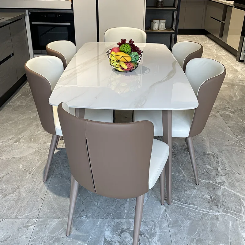 Light luxury imports Italian bright rock plate dining table and chair combination simple modern Italian extremely simple table