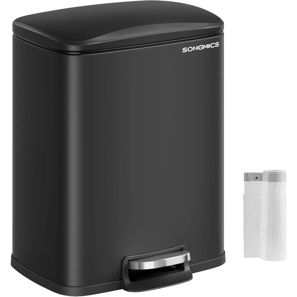 

5.2-Gallon Step Trash Can with Lid, Stainless Steel Kitchen Bin, Soft Close and Stays Open, Includes 15 Bags