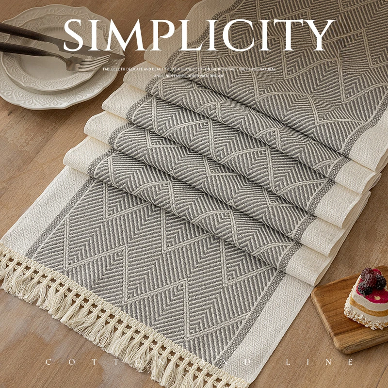 Nordic Vintage Long Strip Table Tablecloth Cotton Linen Fringe Tablecloth Waterproof Anti Fouling Table Runner TV Cabinet Towel