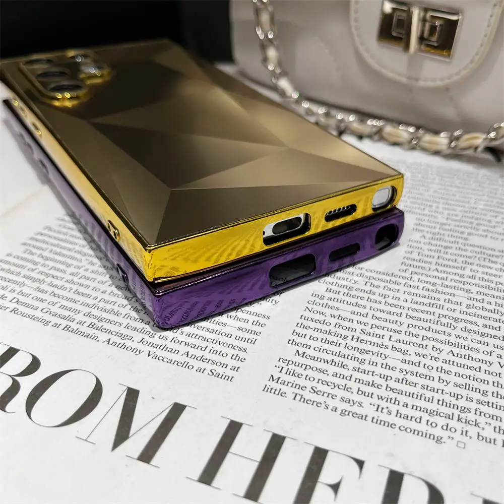 Luxury Plating 3D Diamond Pattern Matte Skin Touch Case for Samsung Galaxy S22 S23 S24 Ultra Shockproof TPU+PC Cover S24 Plus