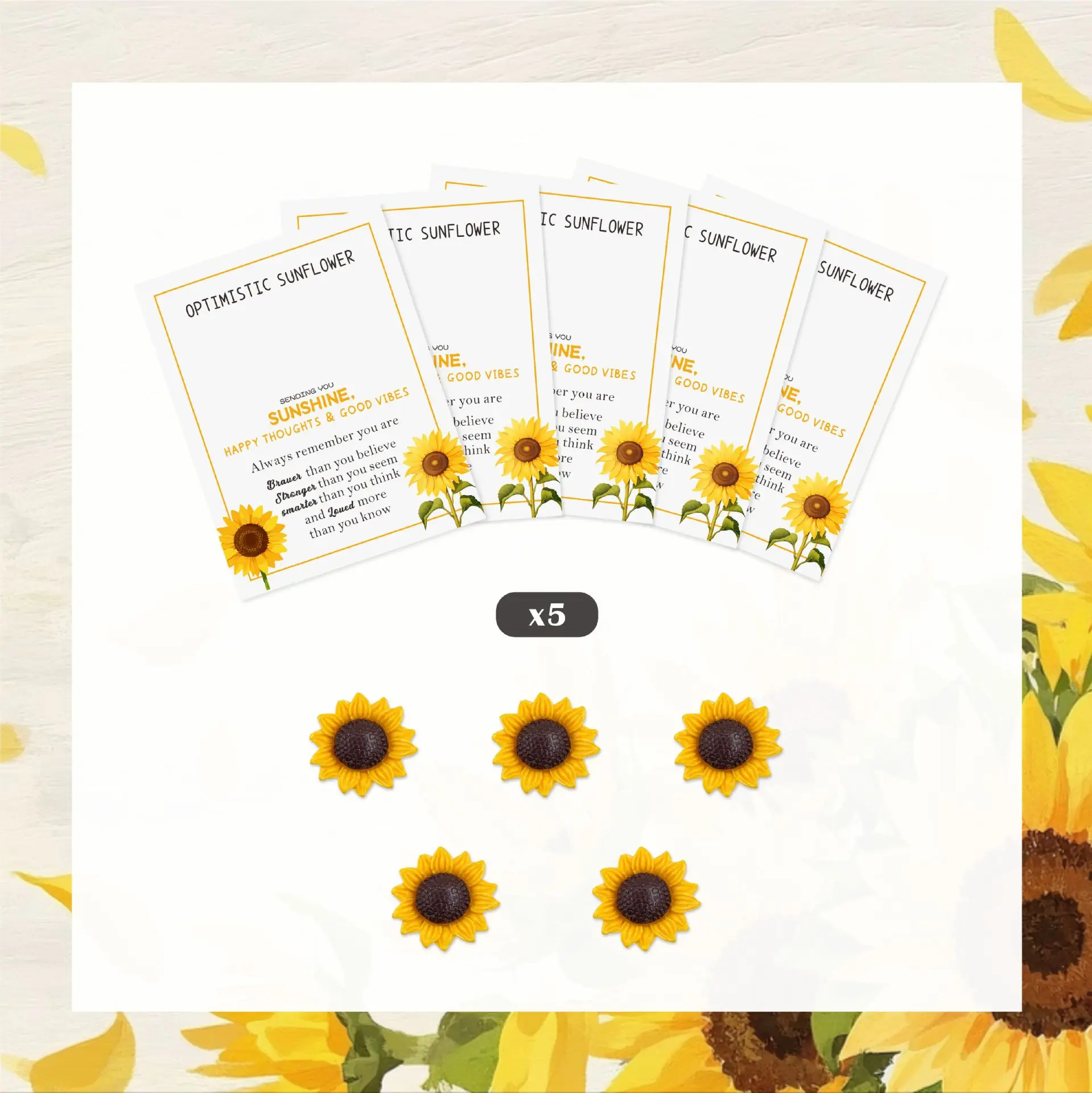  5 قطعة  بطاقة عناق الجيب على شكل عباد الشمس، هدية تشجيع للقلق، رمز تذكار الصداقة للدعم والشجاعة #6