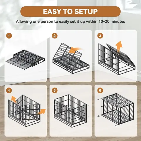 Dog Crate with Removable Tray, 46 Inch Indestructible and Escape Proof Steel Dog Cage Kennel for High Anxiety Dogs