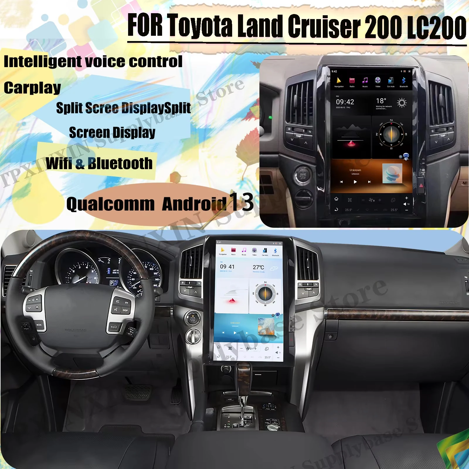 Vertical Screen Android 13 Radio Stereo Receiver For Toyota Land Cruiser 200 LC200 2008 2009 2010 2011 2012 2013 2014 2015 Unit