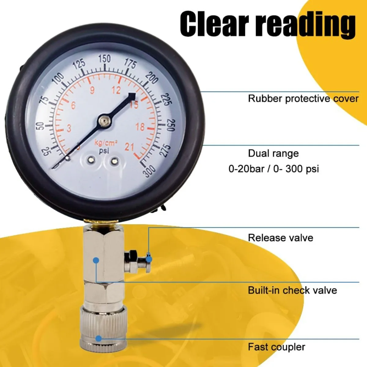 Gasoline Engine Compression Tester Car Pressure Gauge Tester Meter Auto Petrol Gas Engine Cylinder with M10 M12 M14 M18 Adapter