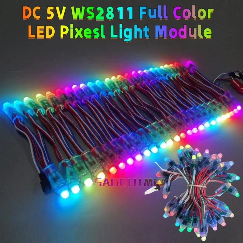 

50/100 шт. DC5V RGB WS2811 светодиодный пиксельный модуль 12 мм цифровой независимый адресный полноцветный гирляндный светильник водонепроницаемый IP65