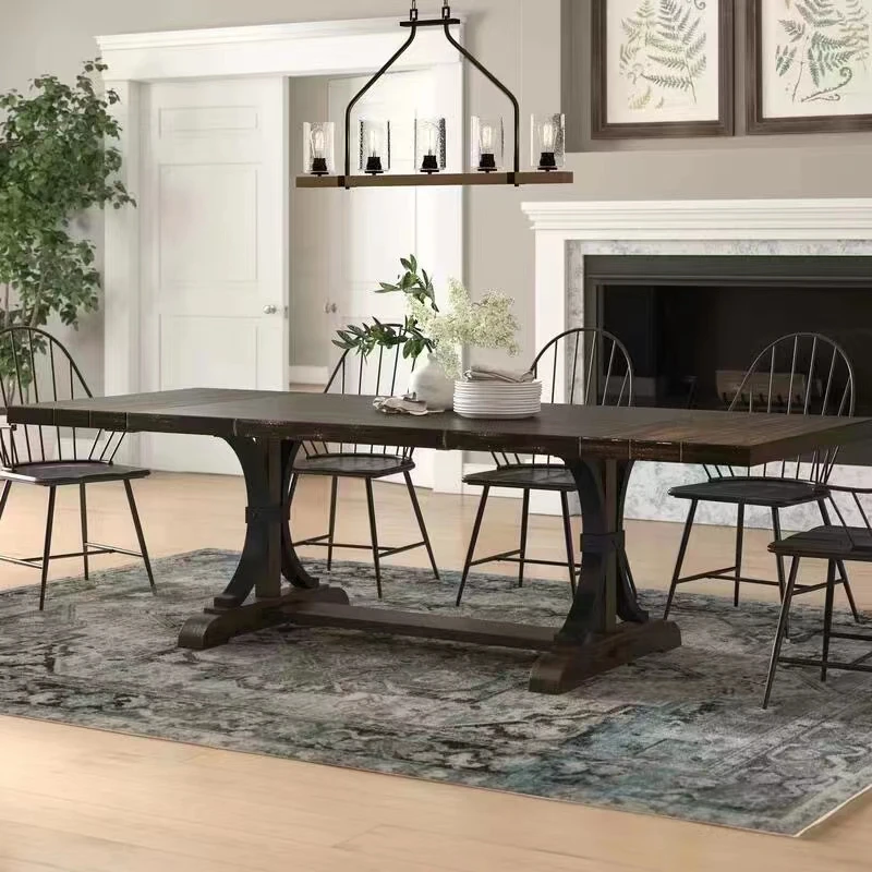 American rural solid wood dining table rectangular log retro
