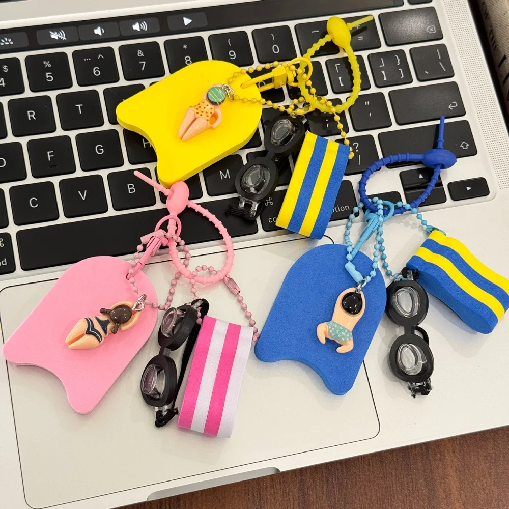 Swimming pool keychain, goggles keychain pendant, cute cartoon floating board decoration, backpack pendant