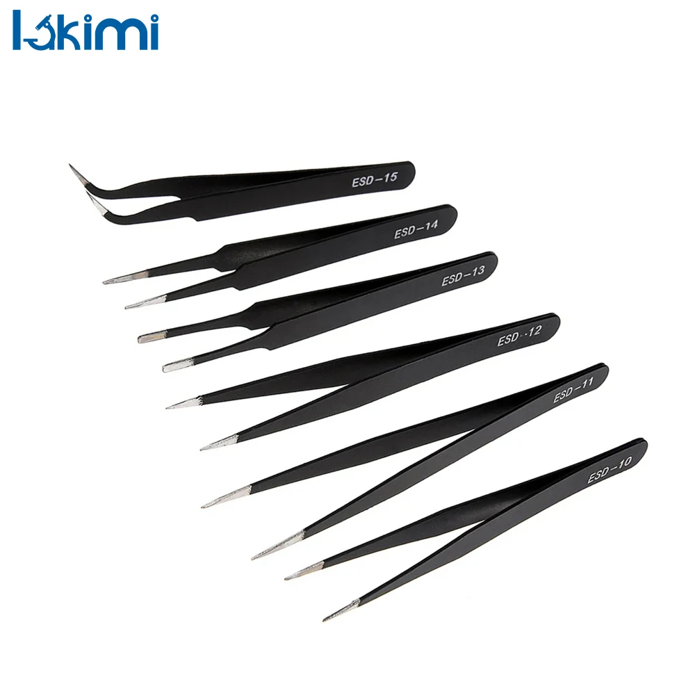 

Curved and Straight Tweezers for Industrial Maintenance Electronic Repair, Stainless Steel ESD Anti-Static Tweezers Set LA-AA04