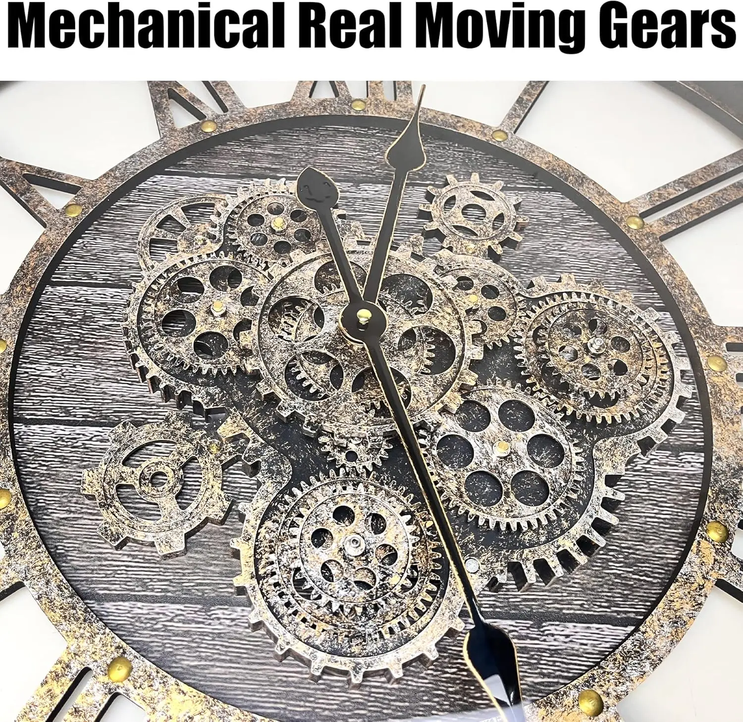 Extra Large Wall Clock with Moving Gears, Oversized Giant Industrial Steampunk Rustic Clocks for Wall