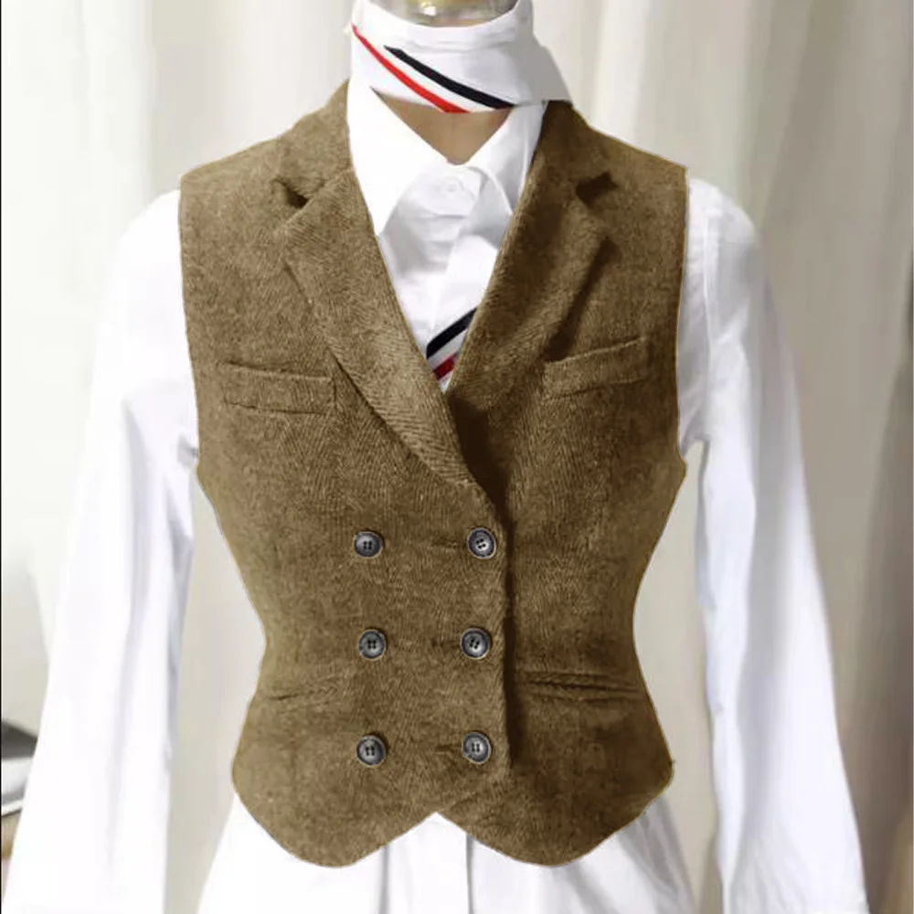 Veste à double boutonnage pour femme, motif à chevrons, gilets à col à revers combiné, nouveau, meilleur