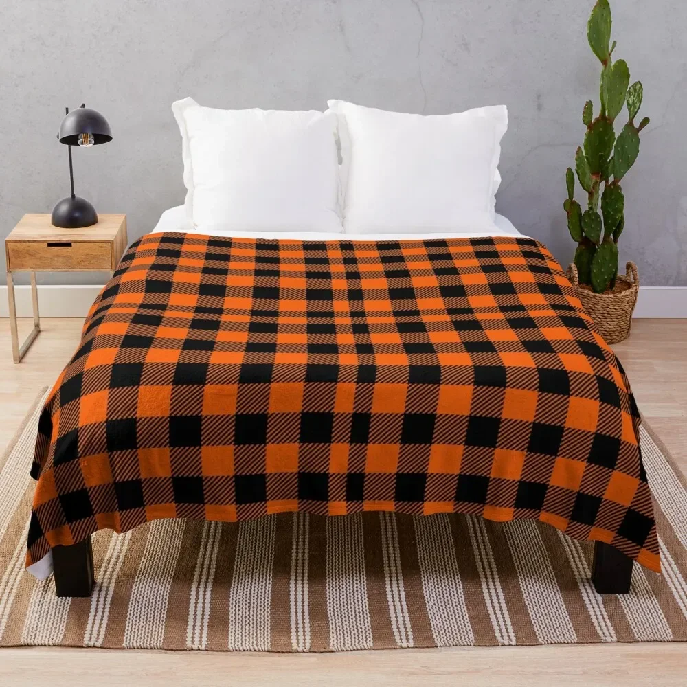 

Orange And Black Plaid Pattern Throw Blanket Sofa Throw for sofa Soft Plush Plaid Blankets