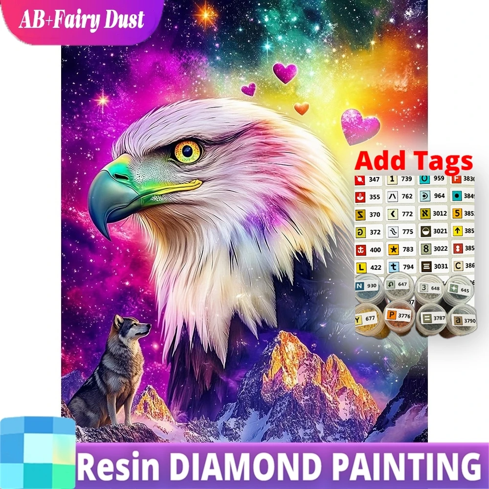 Resin Fairy Dust AB DIY Diamond Embroidery Bald Eagle Mosaic Animal Full Drill Art Painting Kit Wolf Creative Leisure Unique Gif