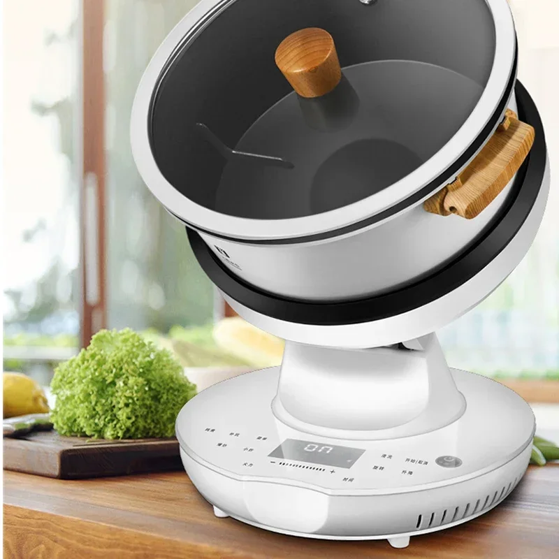 Máquina de cocina rotativa automática de 220V, olla eléctrica multifunción para freír, antiadherente, agitación inteligente, Wok, arrocera