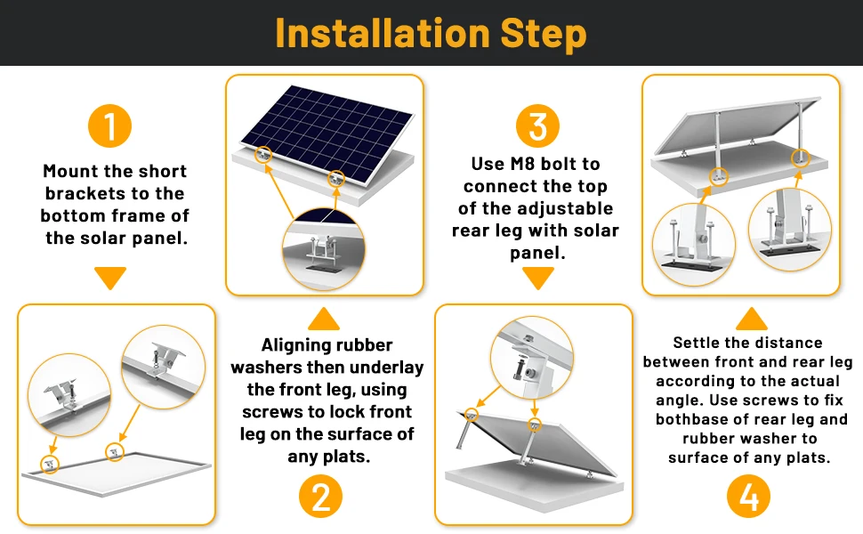 CP-SETUNO 26in Adjustable Solar Panel Tilt Mount Brackets Support up to 100W-500 Watt Solar Panel for Any Flat Surface, Roof, RV