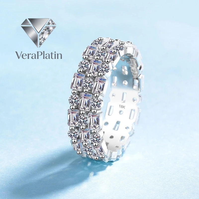 

VeraPlatin Women Engagement 18K White Gold Wedding Band 4.355CT Moissanite Diamond Lover Birthday Gift PT950 Valentine's Day Tre