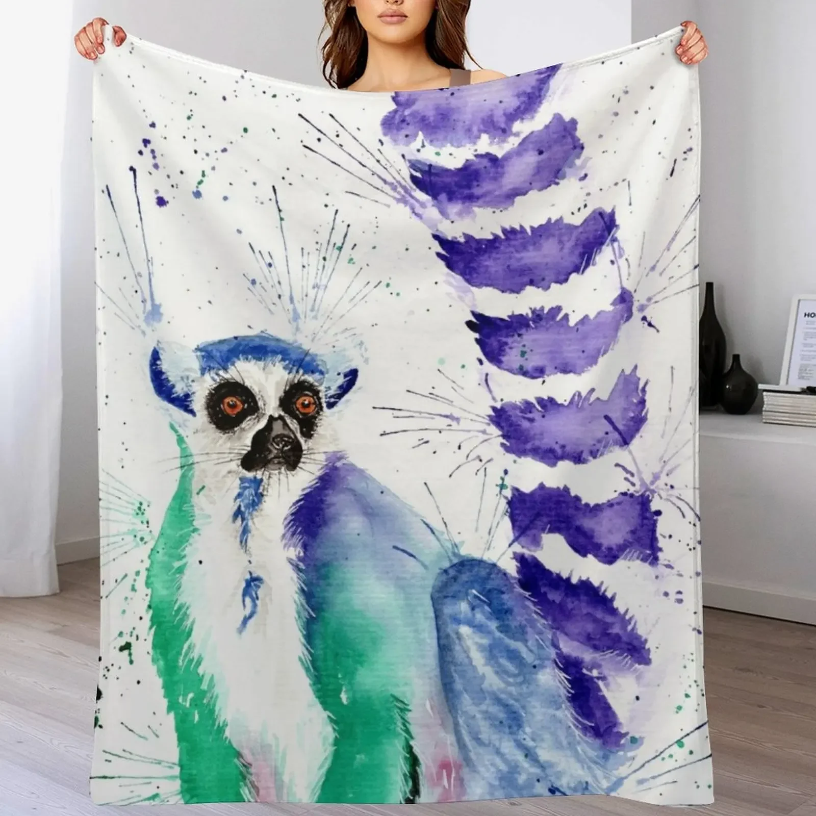 Cute quirky colourful sassy ring tailed Lemur Throw Blanket manga Flannels bed plaid Retros Blankets