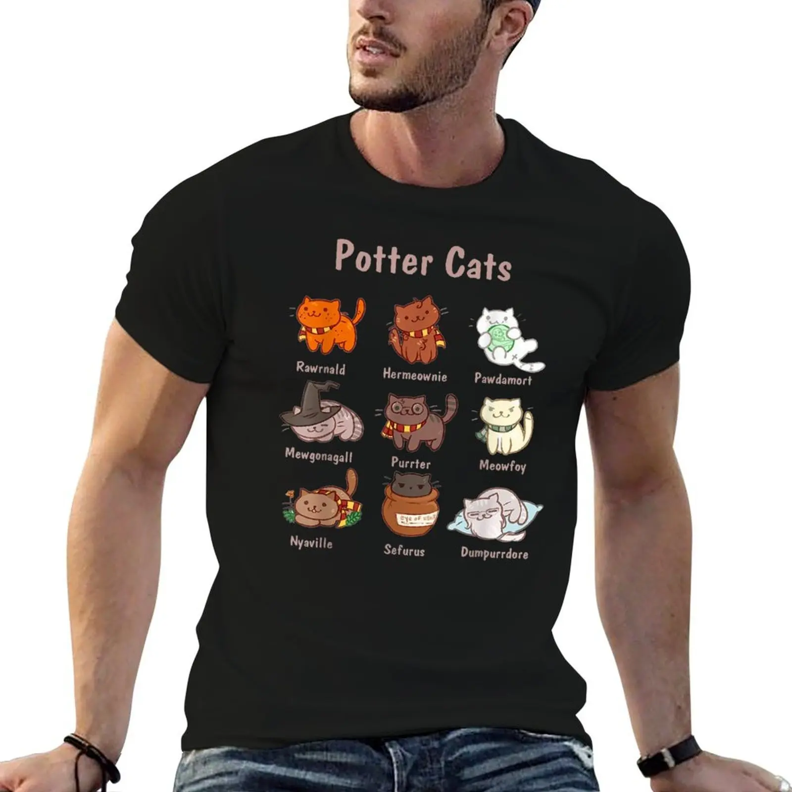 Potter Cats T-Shirt man t shirts for men casual funny t shirts cotton essential t shirt T-Shirt