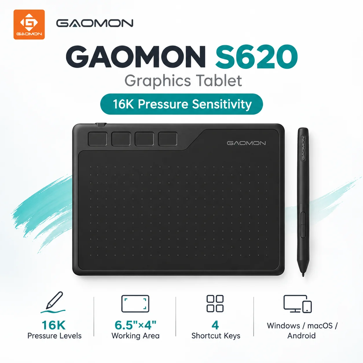 Gaomon 16K Digital Tablet 6.5x4 Inch Portable Thin Graphics Tablets for Drawing Playing OSU