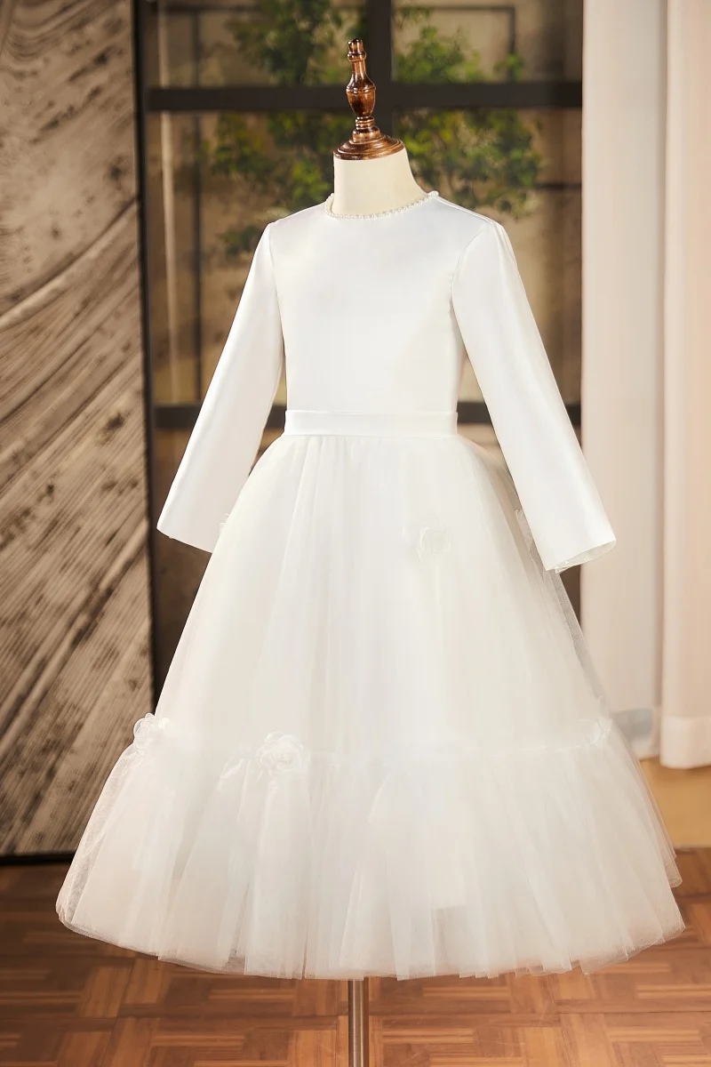 긴팔 소녀 드레스 공주 드레스 어린이 간단한 호스트 드레스 드레스 소녀 피아노 공연 공연 의류 봄