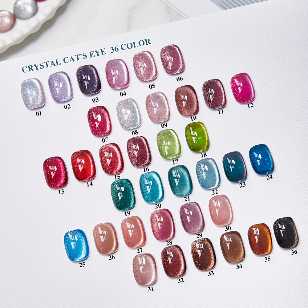 

Vendeeni 36 Colors/set Red Blue Glitter Cat Eye Gel Nail Polish UV LED Crystal Manicure Varnish With Color Card TPO/HEMA Free