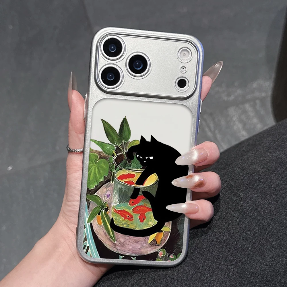 Lustige Schwarze Katze Niedliche Mattierte Hülle für iPhone 13 15 16 Pro Max Hüllen iPhone 17 12 ProMax 11 14 16 17 Plus 17 Air Plating Fundas – Detail 10