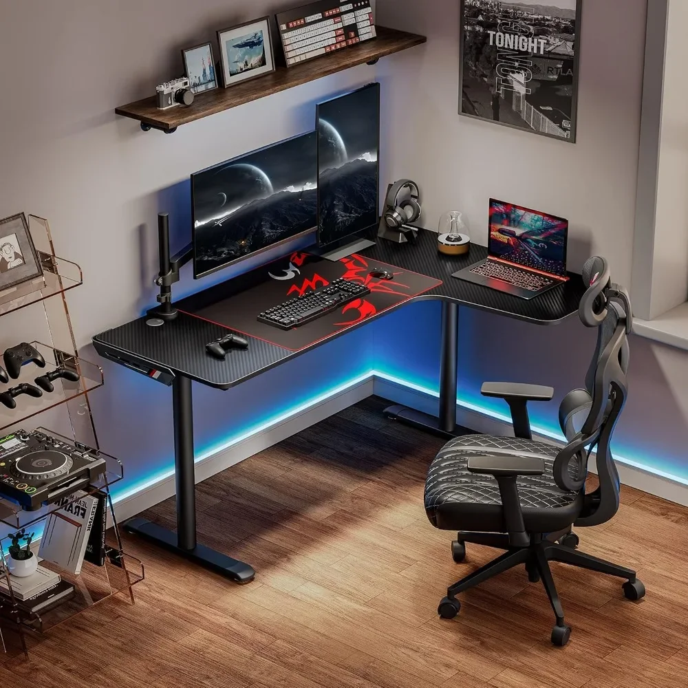 60 Inch L Shaped Gaming Desk, Home Office Corner PC Computer Gamer Table W Mouse Pad Cable Management, Space Saving