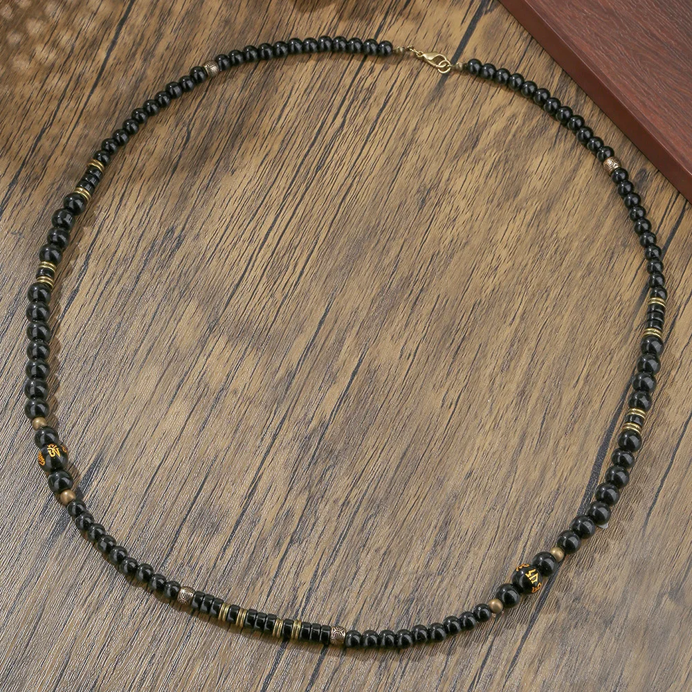Exquisite jewelry new style European and American trendy men's Tibetan Buddhist sutra retro necklace men's bohemian style black