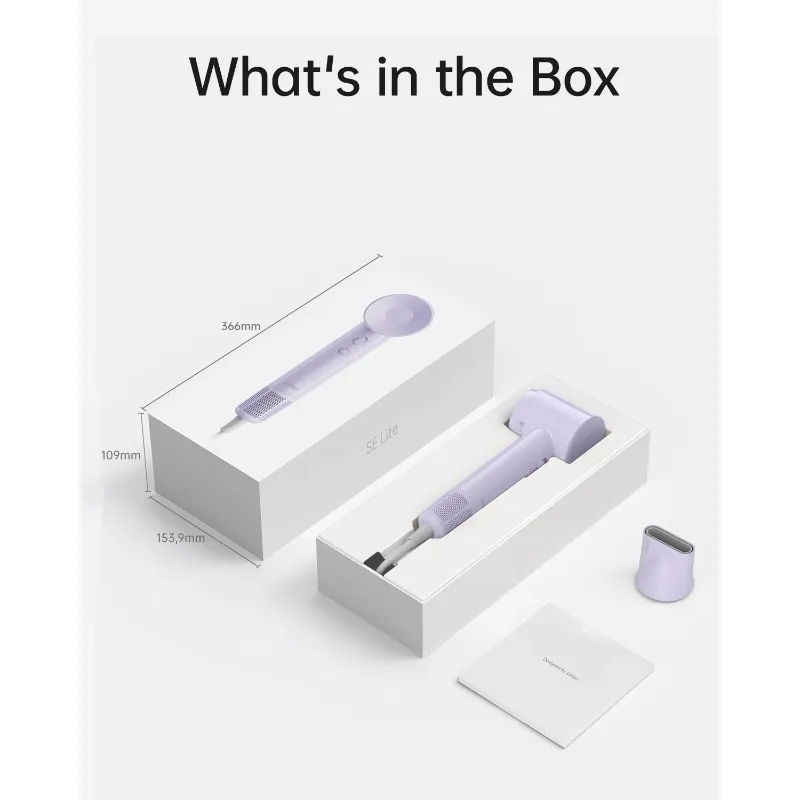 Фен Laifen SE Lite, высокоскоростной двигатель 100 000 об/мин и 150 миллионов отрицательных ионов (фиолетовый, поликарбонат)