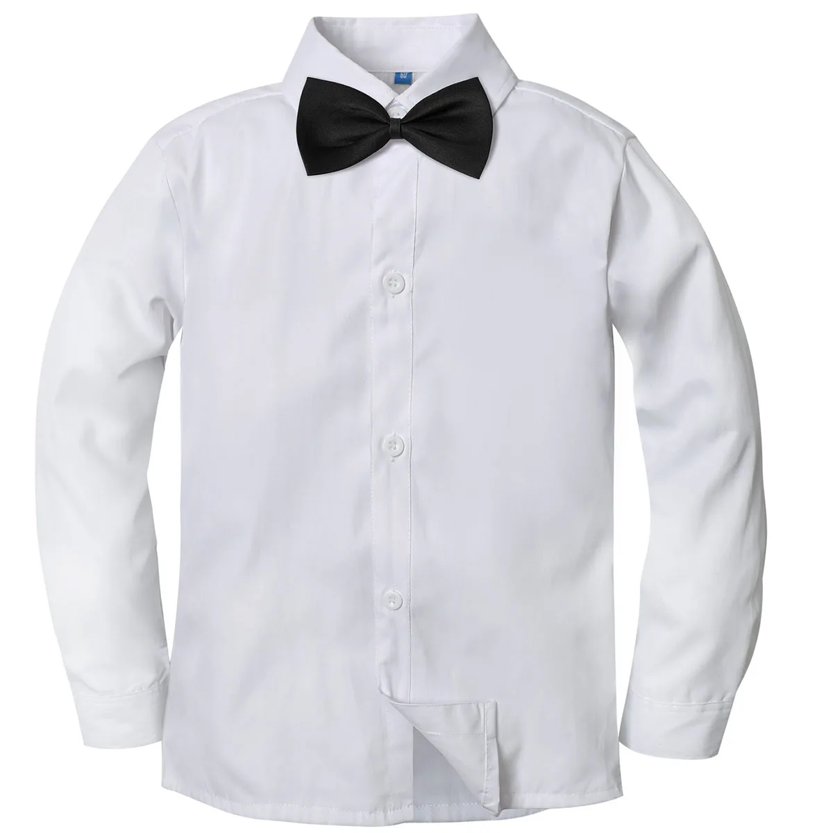 Boys Dress Shirt Kids School Uniform Long Sleeve with Bowtie Formal Gentleman Gift Perform Ceremony Clothes White 6 to 14 years