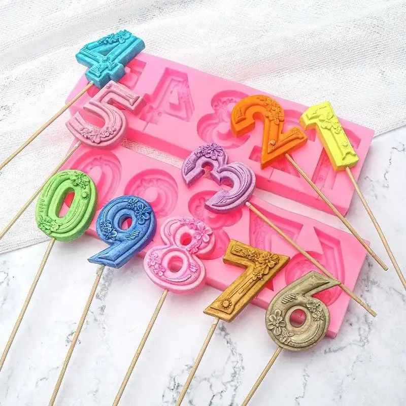 0-9 Number Silicone Mold Birthday Digital Plug-in Mold DIY Chocolate Candy Lollipop Fondant Cake Decor Baking Kitchen Bakeware