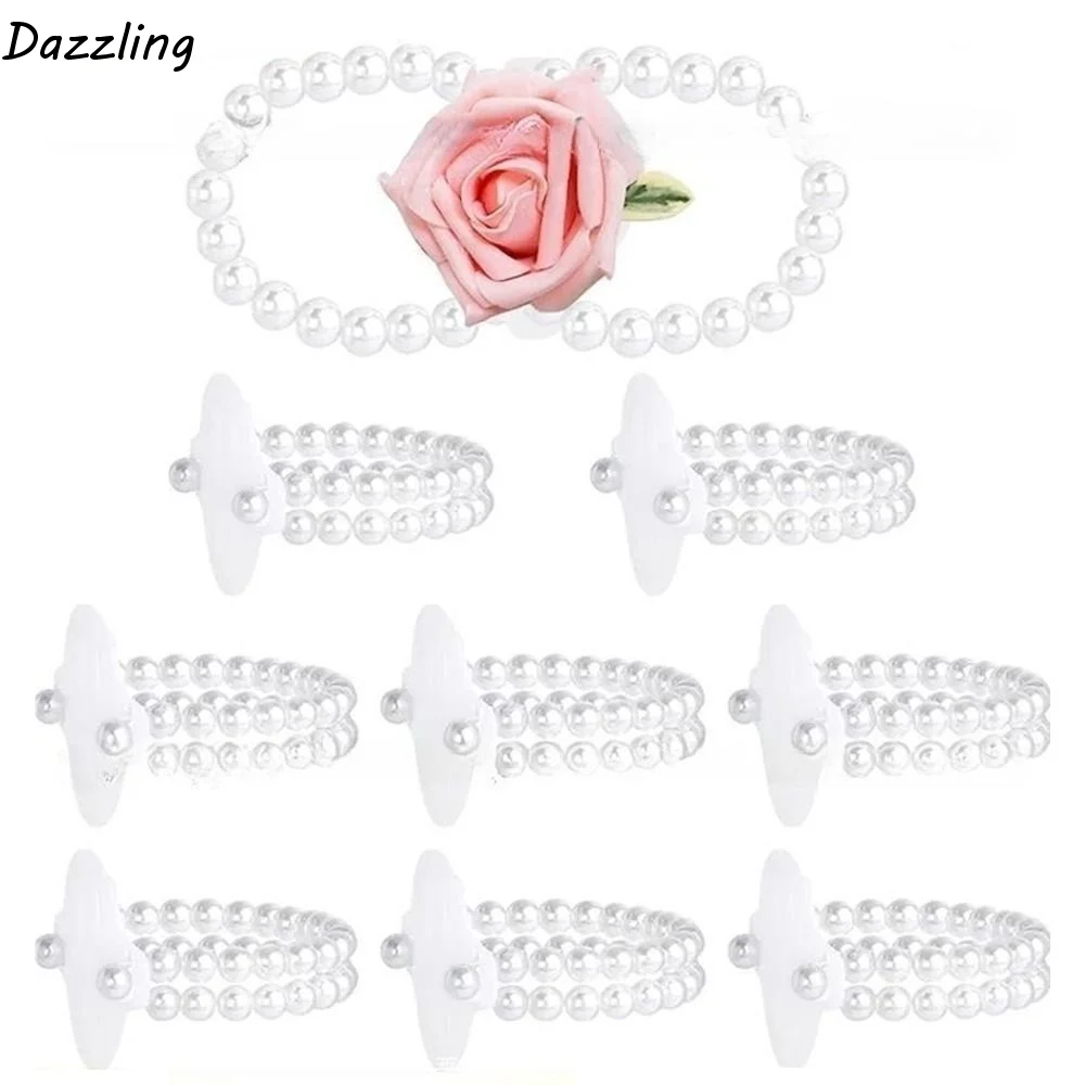 

10 шт. эластичных жемчужных браслетов для свадьбы, растягивающиеся наручные украшения, DIY декор, элегантные браслеты-корсажи ручной работы для выпускного вечера