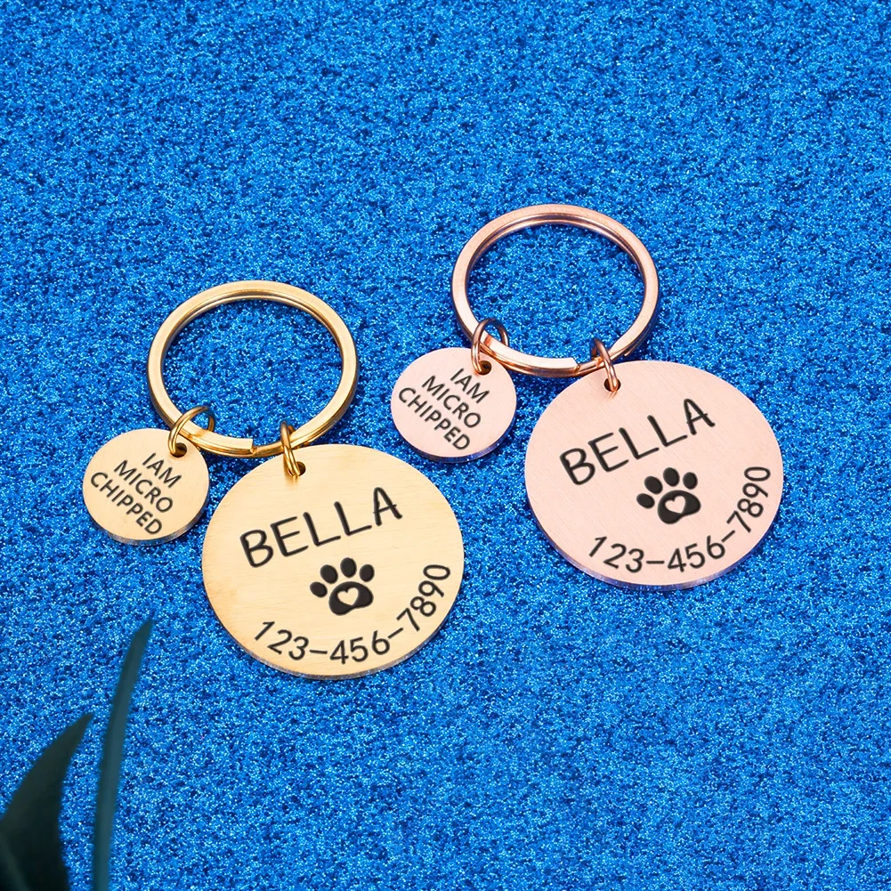 Engraved Dog Pet ID Tag Personalized Name Phone Bone Flower Pet ID Name for Cat Puppy Dog Tag Pendant Keyring Pet Accessories