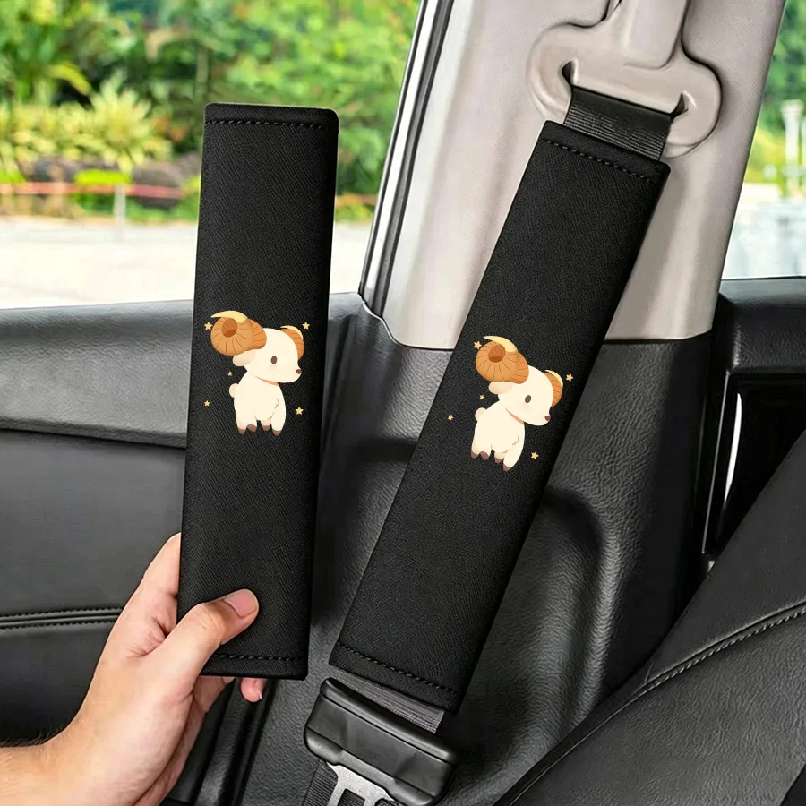 2PCS Car Seat Belt Shoulder Protector, White Sheep Pattern Soft Seat Belt Cushion, Comfortable Seat Belt Buffer Protection Pad,