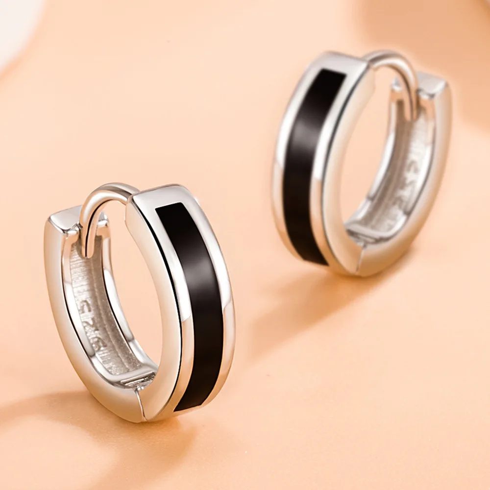 2023 Original Classic Silver Color Small Hoop Earrings White Black Personality Piercing Earings For Women Men Fine Jewelry Gift
