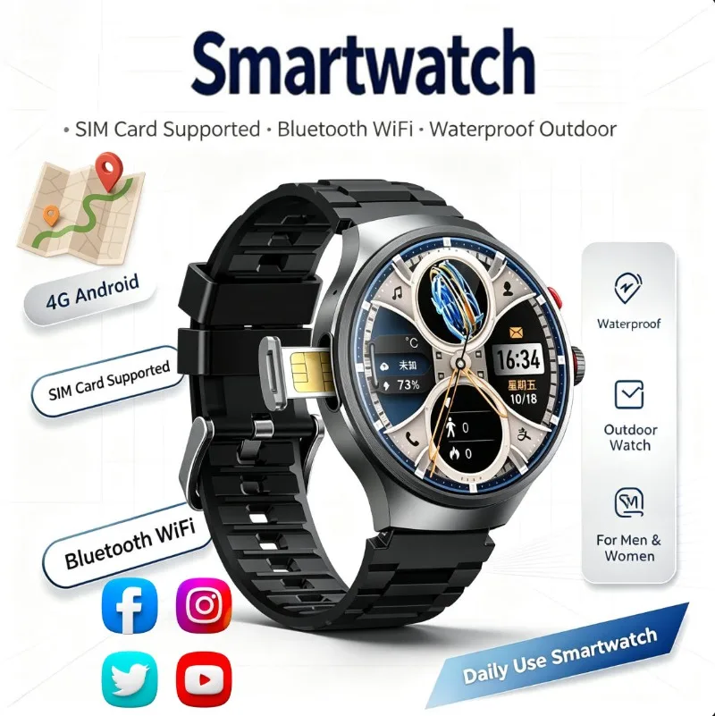 HD Round Screen Men Smart Watch SIM Card Supported Independent Call Fitness Tracker Multifunctional Sports Wrist Smartwatch