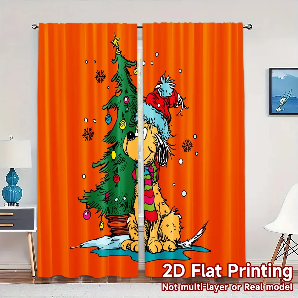 2D Flat Printing,JIT 2pcs, Curtains (Without Rod) FestivePupTree Popular Fashionable Curtains Machine Washable Fabric Curtains
