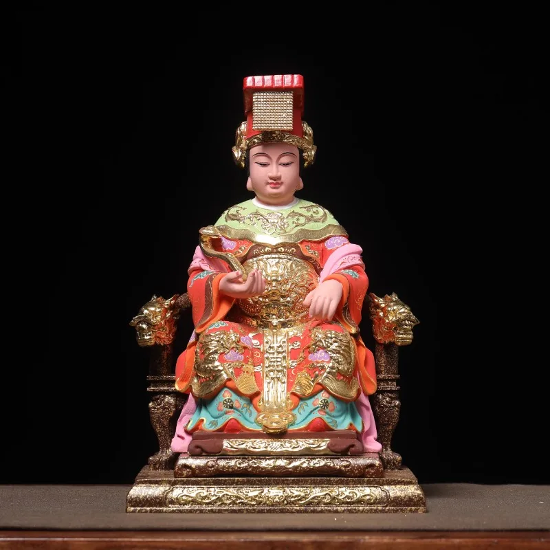 Hinoki Wood Carved Mazu Goddess Statue - Hand-painted & Gilded Meizhou Lin Mo Niang Deity, Home Altar Decor