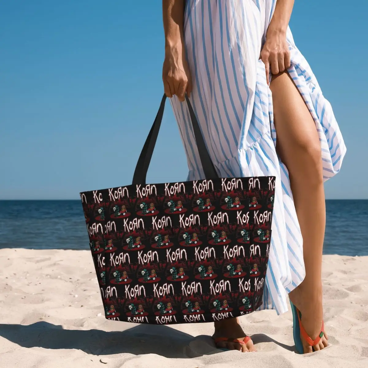 

Korn Heavy Metal Band Album Tour 2024 Beach Tote Bag Sport Gym Yoga Duffle Large Tote Bag Women Travel Bag Fitness bag