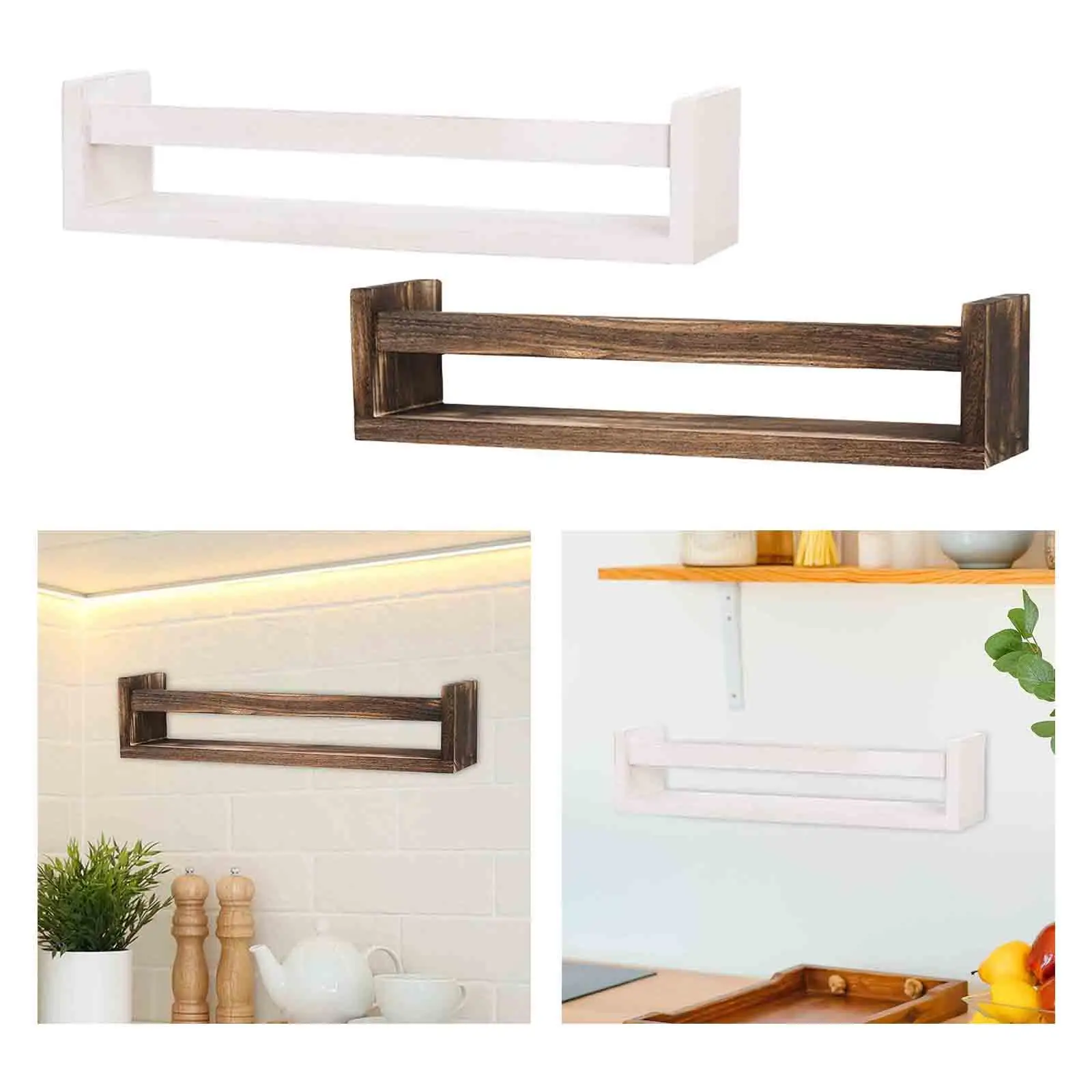 Wood Spice Rack Display Shelf Floating Space Saving Storage Rack Wall Bookshelves for Living Room Bedroom Pantry Kids Room Decor
