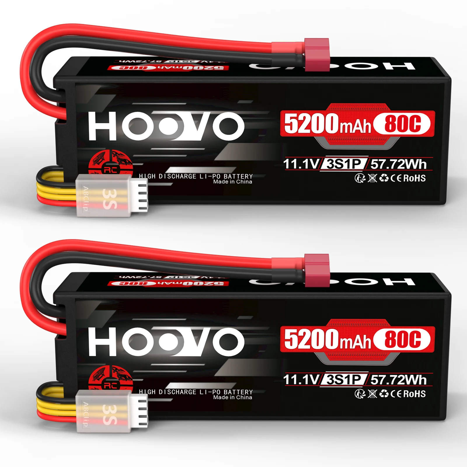 HOOVO 5200 mAh Lipo Battery 3S 11.1 V  80C Hard Case Lipo Battery  with Deans T Plug RC Battery for RC Car Heli Plane Boat 2Pcs