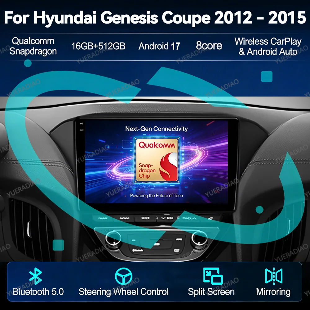 Android 17 Car Radio For Hyundai Rohens Genesis Coupe 2012 2013 2014 2015 Carplay & Android Auto Backup Camera Touch Screen DVD