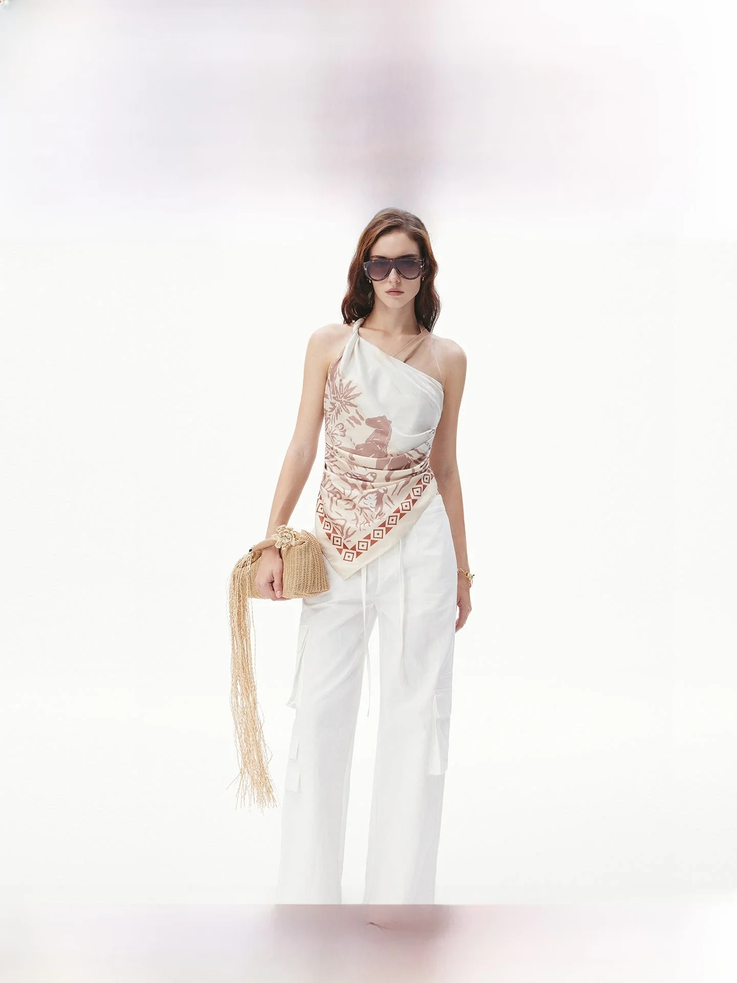 

Hand-Painted Pattern Silk Scarf Ne Hanging Vest Splicing Design Spring Summer Faion Women's Crop Top by CNWEI