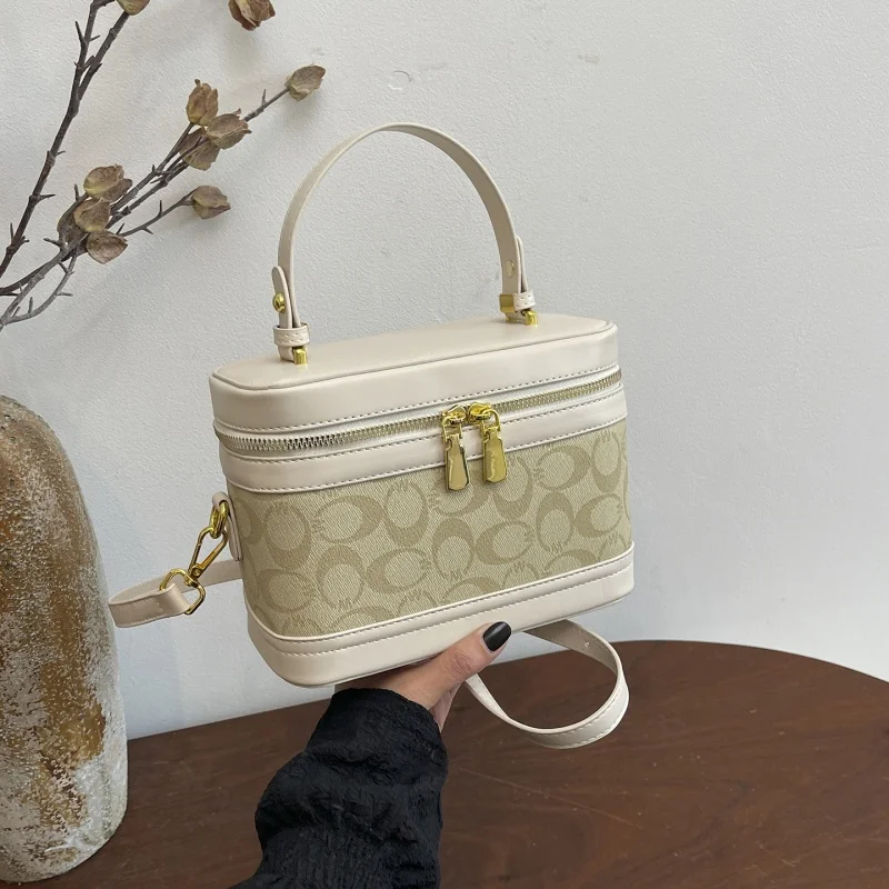 

2026 Fashion Cosmetic Style Box Bag, PU, With Double Zippers & Adjustable Shoulder Strap