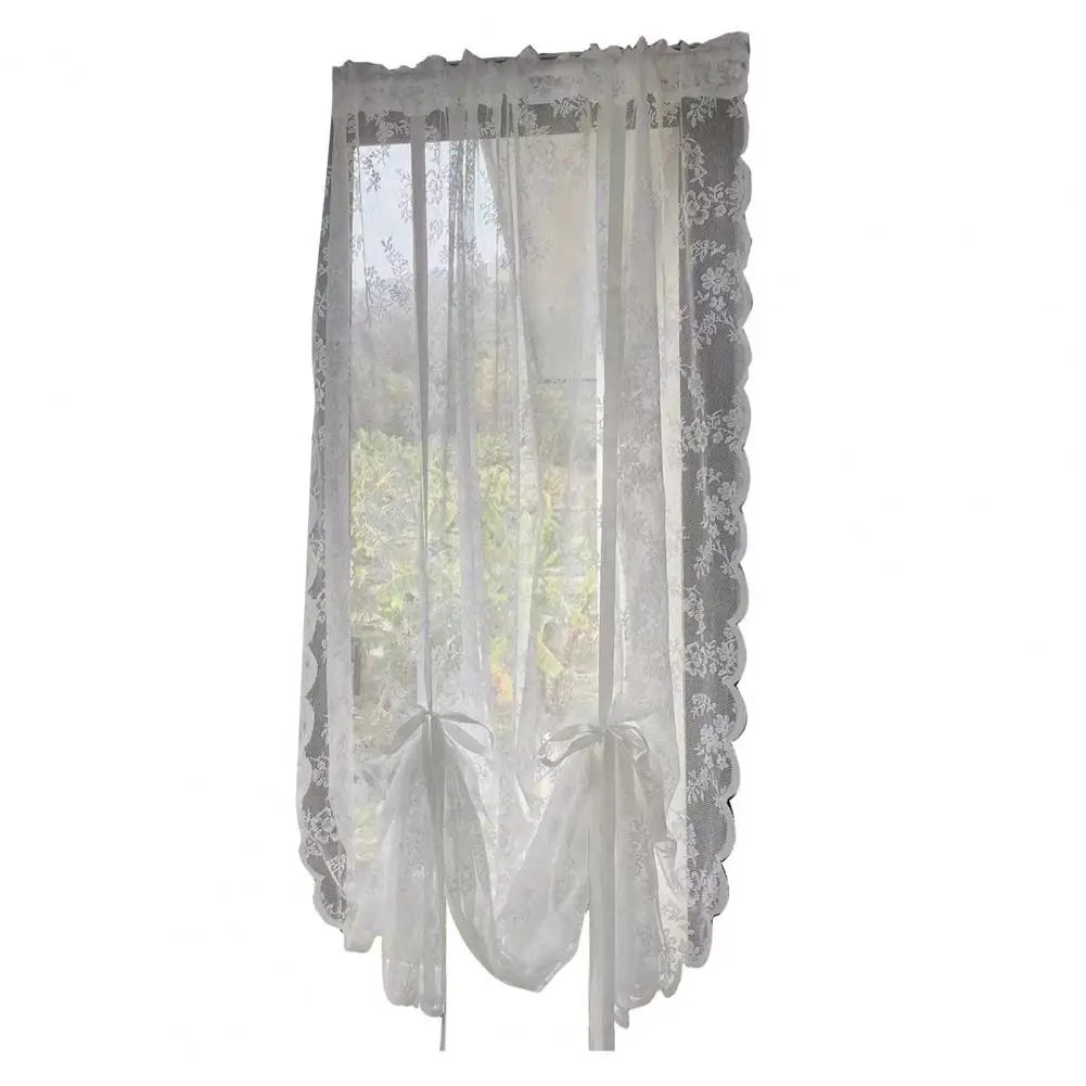 Tulle Curtain Tear Resistant Window Drape White Floral Lace Curtain Dustproof Polyester Lace Curtain Household Supplies