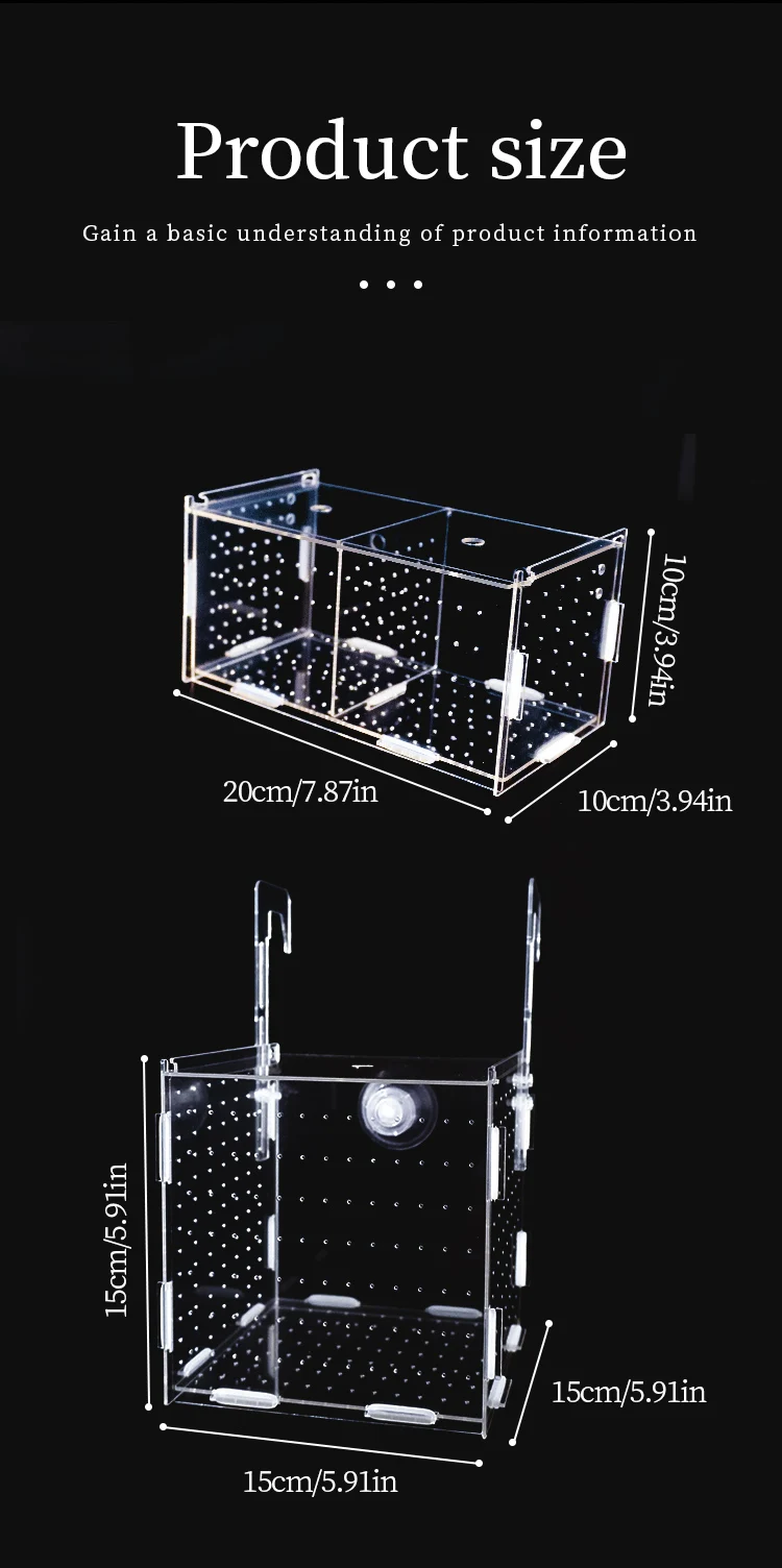 Hochtransparente Acryl-Fischisolationsbox, Mehrkammer-Kampffisch-Zuchtbox, Jungfisch-Brutkasten, Mehrzweck-Aquarium-Zucht- und Isolationsbox mit Saugnapf und Haken – Detail 9
