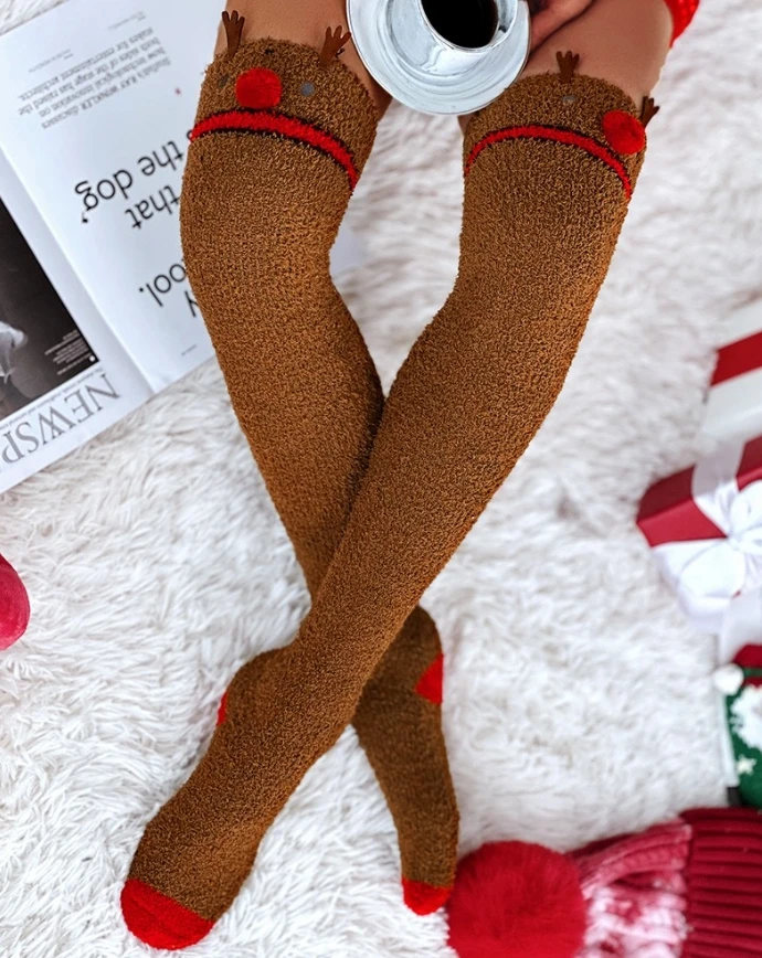 1Pair Christmas Cartoon Thigh Socks Warm Stockings