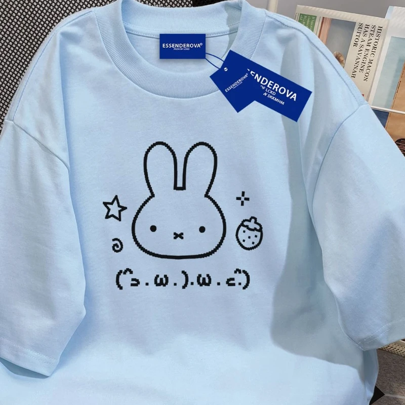 Cartoon Kawaii Miffy Summer Round Neck Short Sleeves T-shirt Loose Slimming Absorb Sweat Breathable Soft Quick Drying New Style