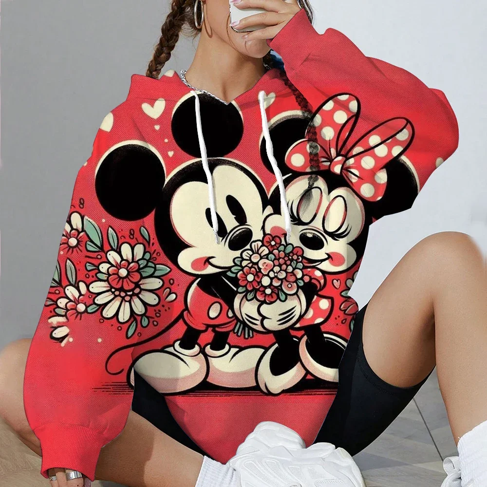2025 المرأة الخريف الشتاء لطيف ديزني ميكي ماوس مطبوعة مريحة هوديي أزياء زوجين نمط الشارع
