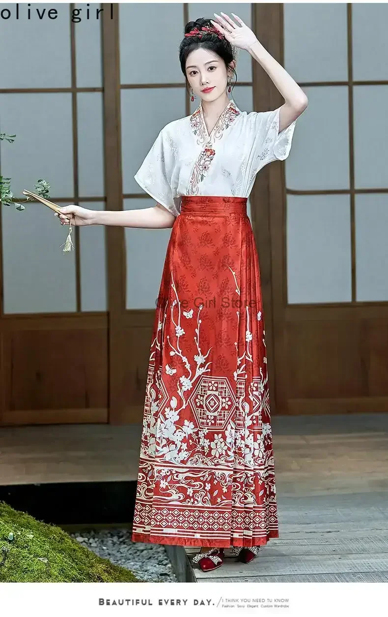 대형 중국 전통 여성 탑 인쇄 셔츠 여름 자수 블라우스 여성용 Hanfu Oversize